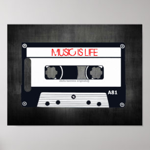 レトロ「MUSIC IS LIFE」ポスター – アートポップ・アートのカセット ポスター