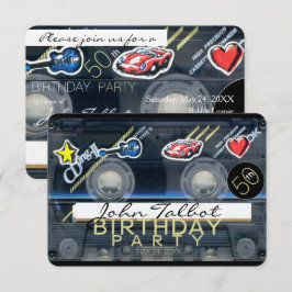 レトロ T3 カセットテープ 50歳の誕生日パーティー招待状 招待状