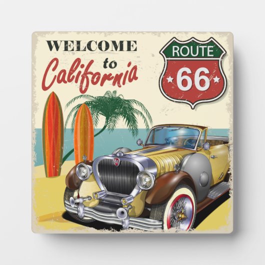 レトロ「Welcome to California」ルート66ポスター、 フォトプラーク (正面)