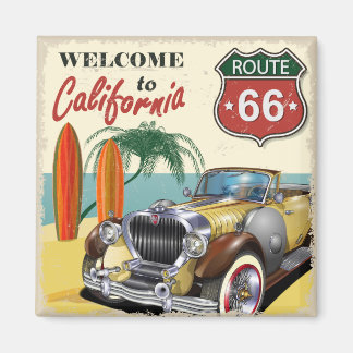 レトロ「Welcome to California」ルート66ポスター、 マグネット