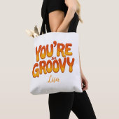 レトロ You're So Groovy 名前入り 70年代 トートバッグ (クローズアップ)
