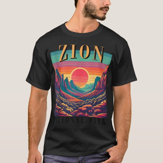 レトロ Zion National Park ユタ州 山 女性 男性 Tシャツ (正面)