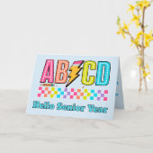 レトロABCDアルファベットの稲妻 新学期 カード (黄色い花)