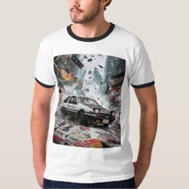 レトロAE86東京ドリフトカーグラフィックリンガーTシャツ Tシャツ