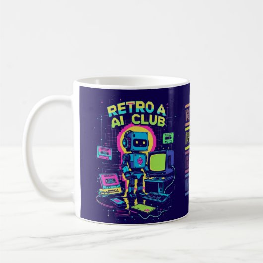レトロAIクラブ – 90sロボットピクセルアートコーヒーマグ コーヒーマグカップ (左)