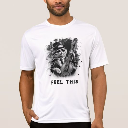 *~*レトロAP91 Bass Guitar Player Music Cat Tシャツ (正面)