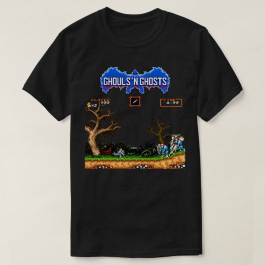レトロARCADE Ghouls n幽霊PIXEL ART Tシャツ (デザイン正面)