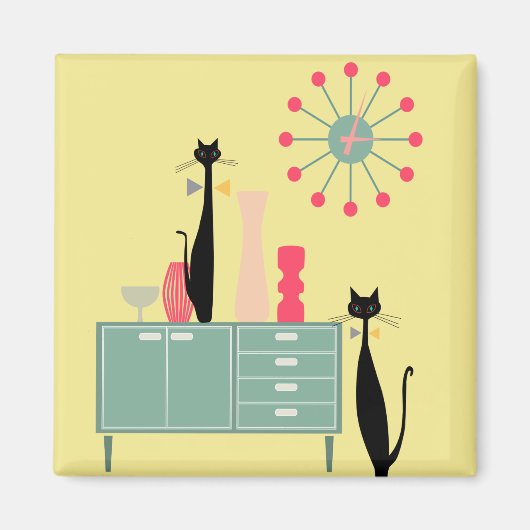 レトロAtomic Era MCMクール Catマグネットv4 マグネット (正面)