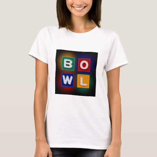 レトロB O W Lネオン標識,ボーリング, Tシャツ (正面)