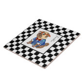 レトロB&Wチェッカーボード、ヒップスターパグパーソナライズされた、 タイル (側面)