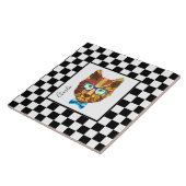 レトロB&Wチェッカーボード、ヒップスターベアパーソナライズされた、 タイル (側面)
