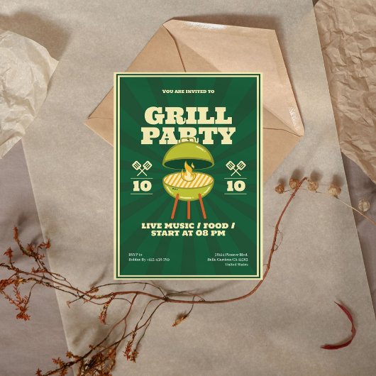 レトロBBQグリルパーティの招待状 招待状
