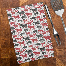 レトロBBQブッチャーファームフレッシュパターン キッチンタオル