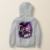 レトロBMXバイク – BMXトリックジャンプフード付きスウェットシャツ (レイダウン裏面)