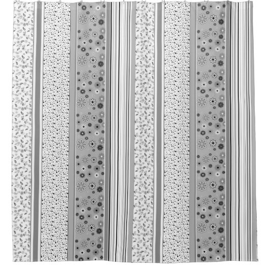 レトロBOHOストライプグレイ シャワーカーテン (正面)