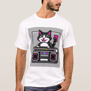レトロBoombox Cat - Pixel DJ Vibes Tシャツ