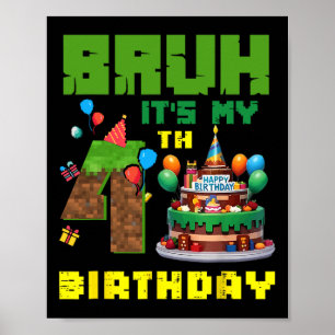 レトロBruh 4歳の誕生日ピクセルケーキゲーマー 4歳 ポスター