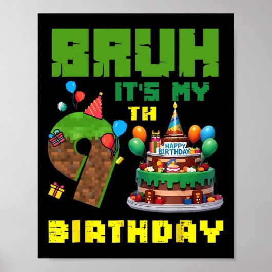 レトロbruh 9歳の誕生日 ピクセルケーキ ゲーマー 9歳 ポスター (正面)