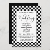 レトロBW市松模様に結婚式招待状 招待状 (正面/裏面)