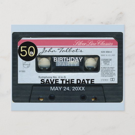 レトロCオーディオテープ50th誕生日パーティー日救付P インビテーションポストカード (正面)