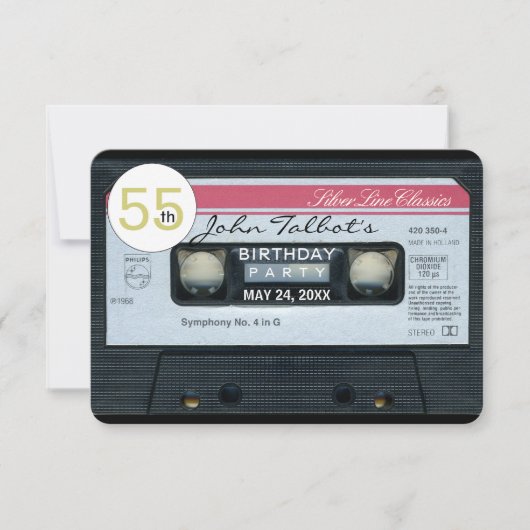 レトロC録音テープ第55誕生日のパーティの招待状 招待状 (正面)