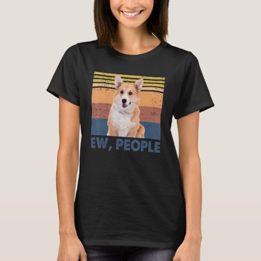 レトロCorgi Ew、ピープルコーギ愛犬 Tシャツ (正面)