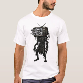 レトロCRTテレビの頭部 悪夢のダークファンタジーイラスト Tシャツ