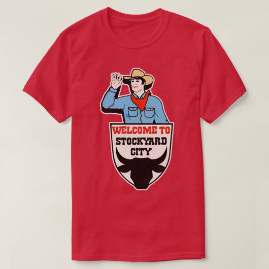 レトロDEFUNCT STOCKYARD CITYオクラホマ徴候 Tシャツ (デザイン正面)