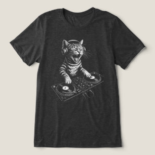 レトロDJキャットのレコード引っかき傷 トライブレンドTシャツ