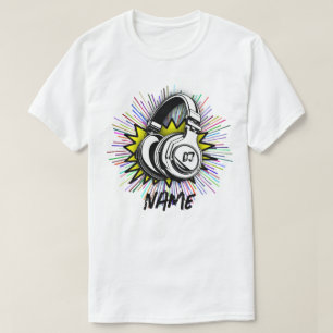 レトロDJビニールレコード 名前入りカスタムグラフィック Tシャツ
