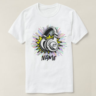 レトロDJビニールレコード 名前入りカスタムグラフィック Tシャツ