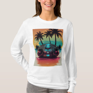 レトロDJ BoomboxビーチTシャツ🎶🌴   サンセットの夏 Tシャツ