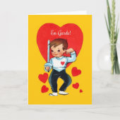 レトロEn Gardeのフェンシングのバレンタインの挨拶状 シーズンカード (正面)