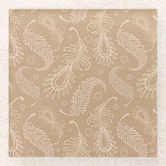 レトロfeater淡い色のパターン ガラスコースター (正面)