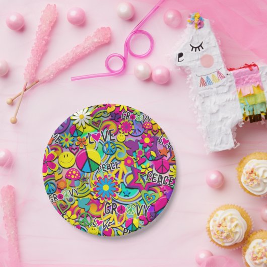 レトロGroovyおもしろい60の60の愛の誕生日パーティー ペーパープレート (パーティー)