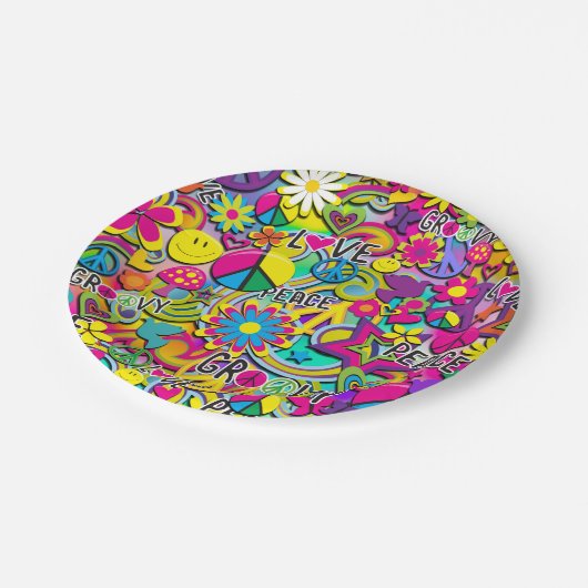 レトロGroovyおもしろい60の60の愛の誕生日パーティー ペーパープレート (アングル)