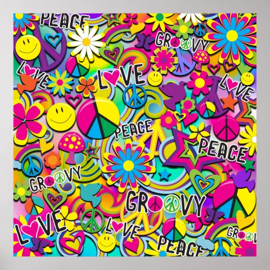 レトロGroovyおもしろい60の60の愛の誕生日パーティー ポスター (正面)