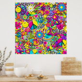 レトロGroovyおもしろい60の60の愛の誕生日パーティー ポスター (キッチン)