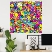 レトロGroovyおもしろい60の60の愛の誕生日パーティー ポスター (ホームオフィス)