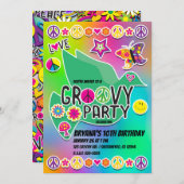 レトロGroovyおもしろい60の60の愛の誕生日パーティー 招待状 (正面/裏面)