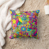 レトロGroovyおもしろい60の60年代の愛カラフル クッション (ブランケット)