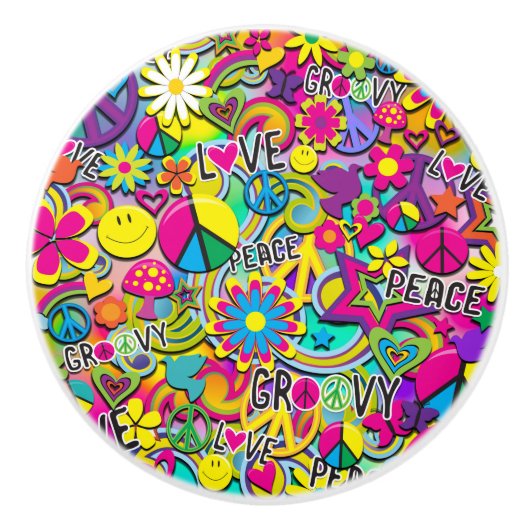 レトロGroovyおもしろい60の60年代の愛カラフル セラミックノブ (正面)