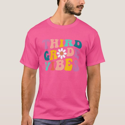 レトロGroovyの第3グレードカラフルのVibesに戻るSc Tシャツ (正面)