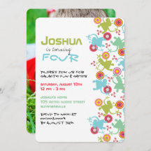 レトロGroovyエイリアンキッズフォト誕生日招待状