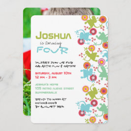 レトロGroovyエイリアンキッズフォト誕生日招待状 招待状