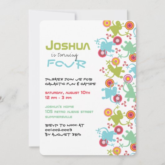 レトロGroovyエイリアンキッズフォト誕生日招待状 招待状 (正面)