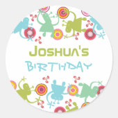 レトロGroovyエイリアン子供の誕生日ラベルシール ラウンドシール (正面)