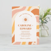 レトロGroovyオレンジウェーブボー結婚ホのQrコード 招待状 (スタンド正面)