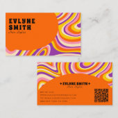 レトロGroovyオレンジQRコード70 サイケデリックs 名刺 (正面/裏面)