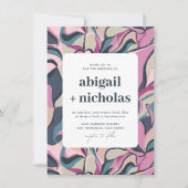 レトロGroovyカラフル抽象芸術ユニーク結婚の 招待状 (正面)